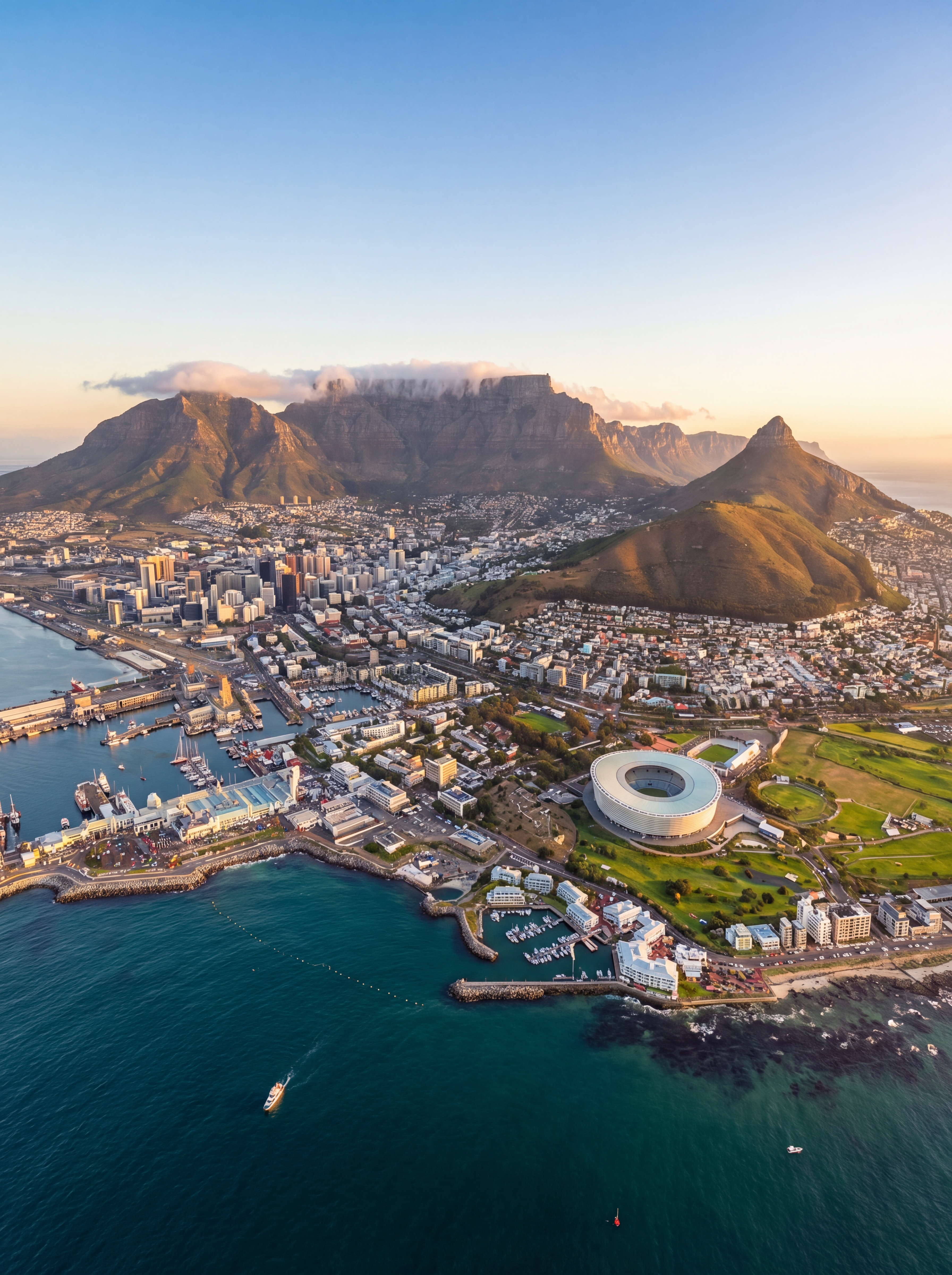Cape Town aerial view at sunset